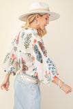 3/4 Balloon Sleeve Full Button Mandarin Collar Top