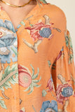 3/4 Balloon Sleeve Full Button Mandarin Collar Top