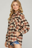 Side Pocket Plaid Shacket - Cinnamon/Rust