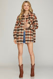 Side Pocket Plaid Shacket - Cinnamon/Rust