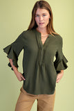 Flirt With It 3/4 Ruffle Sleeve Top