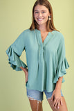 Flirt With It 3/4 Ruffle Sleeve Top