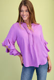 Flirt With It 3/4 Ruffle Sleeve Top