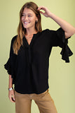 Flirt With It 3/4 Ruffle Sleeve Top