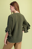 Flirt With It 3/4 Ruffle Sleeve Top