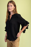 Flirt With It 3/4 Ruffle Sleeve Top