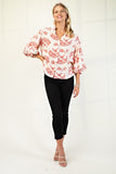 Balloon 3/4 Sleeve Blouse w/Heirloom Print