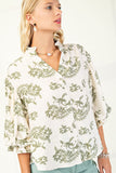Ballon 3/4 Sleeve Blouse w/ Heirloom Print