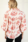 Balloon 3/4 Sleeve Blouse w/Heirloom Print