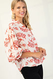 Balloon 3/4 Sleeve Blouse w/Heirloom Print