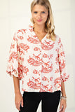 Balloon 3/4 Sleeve Blouse w/Heirloom Print