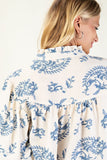 Balloon 3/4 Sleeve Blouse w/Heirloom Print