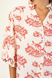 Balloon 3/4 Sleeve Blouse w/Heirloom Print