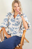 Balloon 3/4 Sleeve Blouse w/Heirloom Print