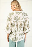 Ballon 3/4 Sleeve Blouse w/ Heirloom Print