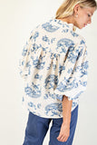 Balloon 3/4 Sleeve Blouse w/Heirloom Print