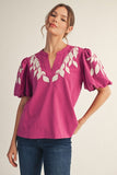 Desert Petal Embroidered Puff Sleeve Top