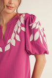 Desert Petal Embroidered Puff Sleeve Top