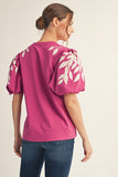 Desert Petal Embroidered Puff Sleeve Top