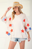 Soft Washed Star Patched Terry Kit Pullover - Red/Blue