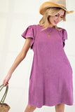 Wing Sleeved Mineral Washed Dress