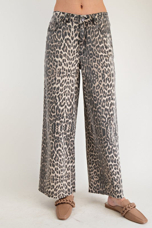 Washed Out Animal Print Wide Leg Pants