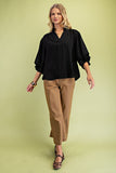 Gathered Balloon 3/4 Sleeve Blouse