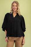 Gathered Balloon 3/4 Sleeve Blouse