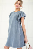 Wing Sleeved Mineral Washed Dress