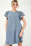 Wing Sleeved Mineral Washed Dress