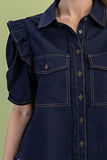 Gathered Sleeve Linen Button Up Shirt