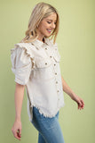 Gathered Sleeve Linen Button Up Shirt