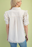 Gathered Sleeve Linen Button Up Shirt