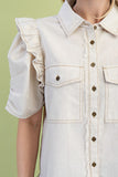 Gathered Sleeve Linen Button Up Shirt