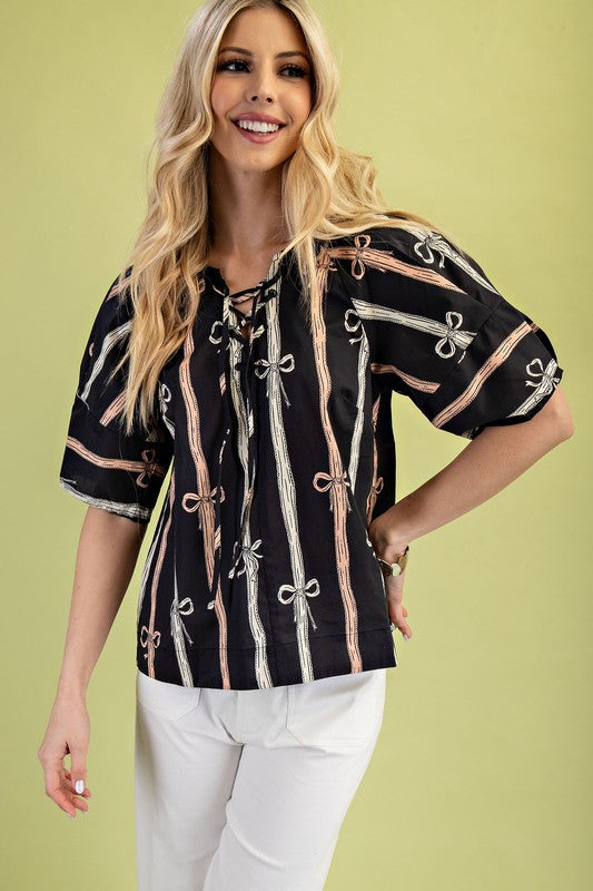 Bow Print Front Tie Top