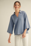 Scalloped Edge Collared Knit Top