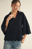 Scalloped Edge Collared Knit Top