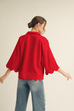 Scalloped Edge Collared Knit Top