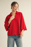 Scalloped Edge Collared Knit Top