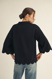 Scalloped Edge Collared Knit Top