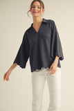 Scalloped Edge Collared Knit Top