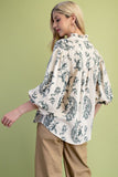 Balloon 3/4 Sleeve Blouse w/Heirloom Print