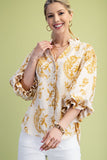 Balloon 3/4 Sleeve Blouse w/Heirloom Print
