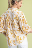 Balloon 3/4 Sleeve Blouse w/Heirloom Print