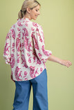 Ballon 3/4 Sleeve Blouse w/ Heirloom Print