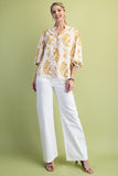 Balloon 3/4 Sleeve Blouse w/Heirloom Print