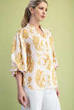 Balloon 3/4 Sleeve Blouse w/Heirloom Print
