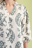 Balloon 3/4 Sleeve Blouse w/Heirloom Print