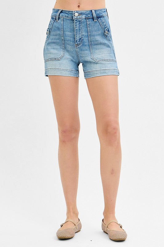 Julie High Rise Patched Pocket Shorts - Light Wash