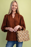 Gathered Balloon 3/4 Sleeve Blouse